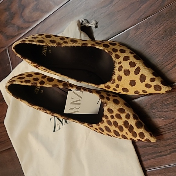 NWT Zara Animal Skin fur Leather Heels Pumps Ref 3223/410 Size 38 - Picture 2 of 9